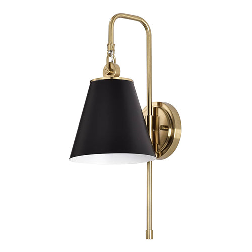 Satco 60-7445, Dover, 1 Light Wall Sconce, 60W, 120V, Medium E26 Base, Black with Vintage Brass