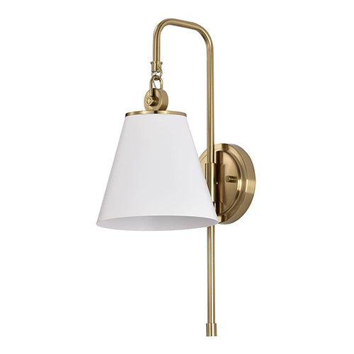 Satco 60-7446, Dover, 1 Light Wall Sconce, 60W, 120V, Medium E26 Base, White with Vintage Brass