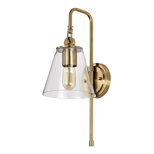 Satco 60-7449, Dover, 1 Light Wall Sconce, 60W, 120V, Medium E26 Base, Vintage Brass with Clear Glass