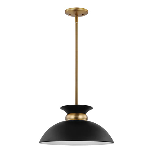 Satco 60-7460, Perkins, 1 Light Small Pendant, 100W, 120V, Medium E26 Base, Matte Black with Burnished Brass