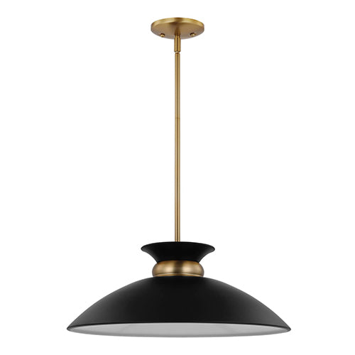 Satco 60-7461, Perkins, 1 Light Medium Pendant, 100W, 120V, Medium E26 Base, Matte Black with Burnished Brass