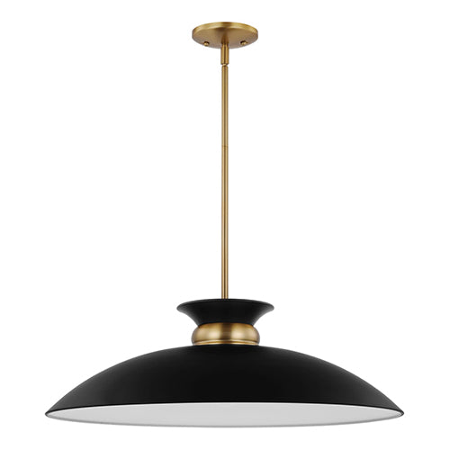 Satco 60-7462, Perkins, 1 Light Large Pendant, 100W, 120V, Medium E26 Base, Matte Black with Burnished Brass