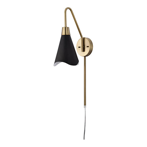 Satco 60-7467, Tango, 1 Light Wall Sconce, 60W, 120V, Medium E26 Base, Matte Black with Burnished Brass