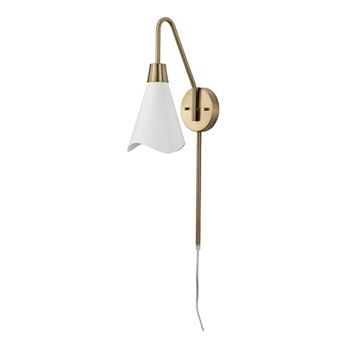 Satco 60-7468, Tango, 1 Light Wall Sconce, 60W, 120V, Medium E26 Base, Matte White with Burnished Brass