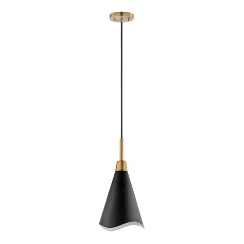 Satco 60-7470, Tango, 1 Light Small Pendant, 60W, 120V, Medium E26 Base, Matte Black with Burnished Brass