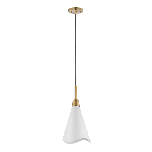 Satco 60-7471, Tango, 1 Light Small Pendant, 60W, 120V, Medium E26 Base, Matte White with Burnished Brass