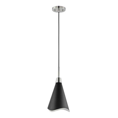 Satco 60-7472, Tango, 1 Light Small Pendant, 60W, 120V, Medium E26 Base, Matte Black with Polished Nickel