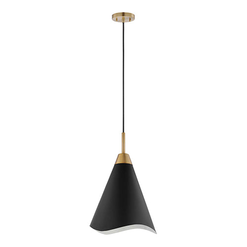Satco 60-7473, Tango, 1 Light Medium Pendant, 60W, 120V, Medium E26 Base, Matte Black with Burnished Brass