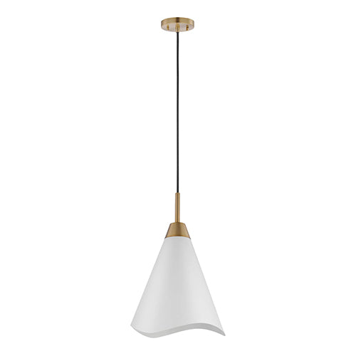 Satco 60-7474, Tango, 1 Light Medium Pendant, 60W, 120V, Medium E26 Base, Matte White with Burnished Brass