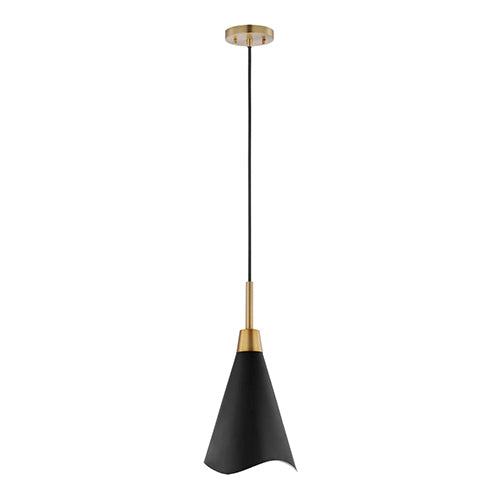 Satco 60-7476, Tango, 1 Light Large Pendant, 60W, 120V, Medium E26 Base, Matte Black with Burnished Brass