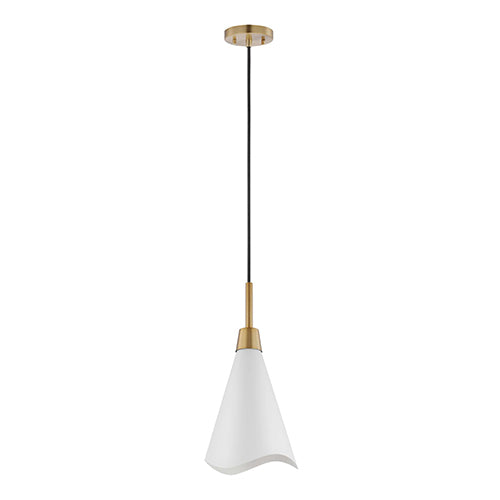 Satco 60-7477, Tango, 1 Light Large Pendant, 60W, 120V, Medium E26 Base, Matte White with Burnished Brass
