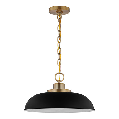 Satco 60-7481, Colony, 1 Light Small Pendant, 100W, 120V, Medium E26 Base, Matte Black with Burnished Brass