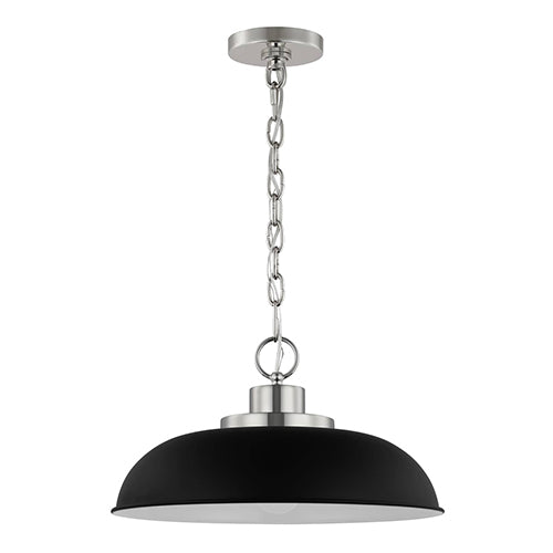 Satco 60-7482, Colony, 1 Light Small Pendant, 100W, 120V, Medium E26 Base, Matte Black with Polished Nickel