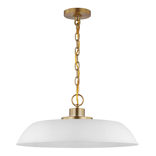 Satco 60-7483, Colony, 1 Light Medium Pendant, 100W, 120V, Medium E26 Base, Matte White with Burnished Brass