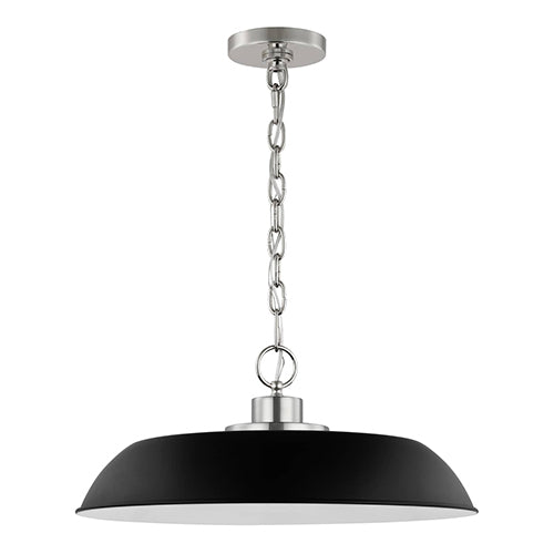 Satco 60-7485, Colony, 1 Light Medium Pendant, 100W, 120V, Medium E26 Base, Matte Black with Polished Nickel