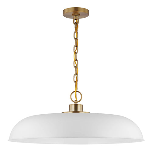 Satco 60-7486, Colony, 1 Light Large Pendant, 100W, 120V, Medium E26 Base, Matte White with Burnished Brass