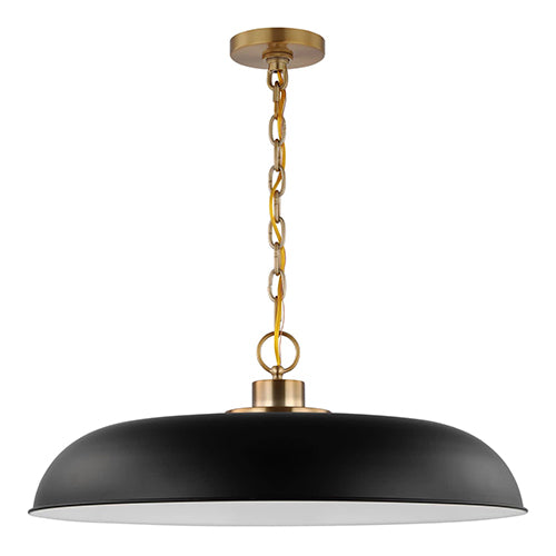 Satco 60-7487, Colony, 1 Light Large Pendant, 100W, 120V, Medium E26 Base, Matte Black with Burnished Brass