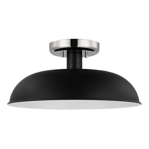 Satco 60-7492, Colony, 1 Light Small Semi-Flush Mount Fixture, 60W, 120V, Medium E26 Base, Matte Black with Polished Nickel