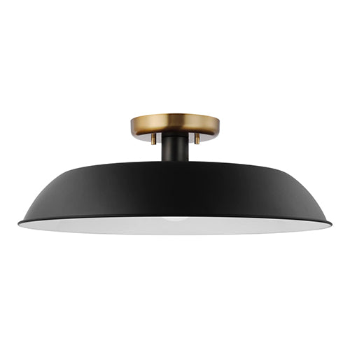 Satco 60-7494, Colony, 1 Light Medium Semi-Flush Mount Fixture, 60W, 120V, Medium E26 Base, Matte Black with Burnished Brass