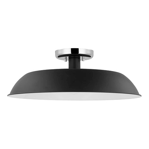Satco 60-7495, Colony, 1 Light Medium Semi-Flush Mount Fixture, 60W, 120V, Medium E26 Base, Matte Black with Polished Nickel