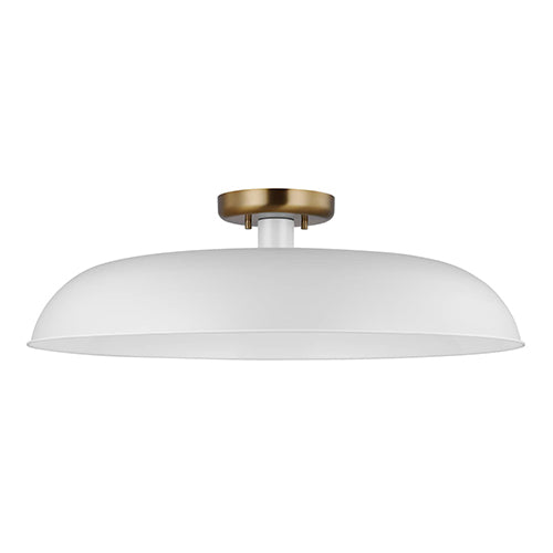 Satco 60-7496, Colony, 1 Light Large Semi-Flush Mount Fixture, 60W, 120V, Medium E26 Base, Matte White with Burnished Brass