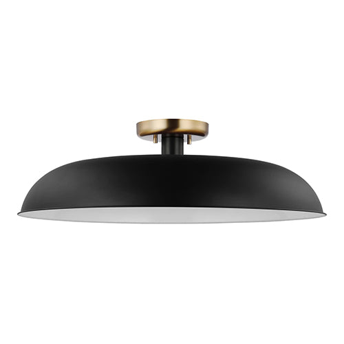 Satco 60-7497, Colony, 1 Light Large Semi-Flush Mount Fixture, 60W, 120V, Medium E26 Base, Matte Black with Burnished Brass