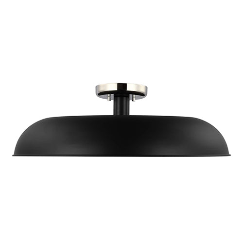 Satco 60-7498, Colony, 1 Light Large Semi-Flush Mount Fixture, 60W, 120V, Medium E26 Base, Matte Black with Polished Nickel