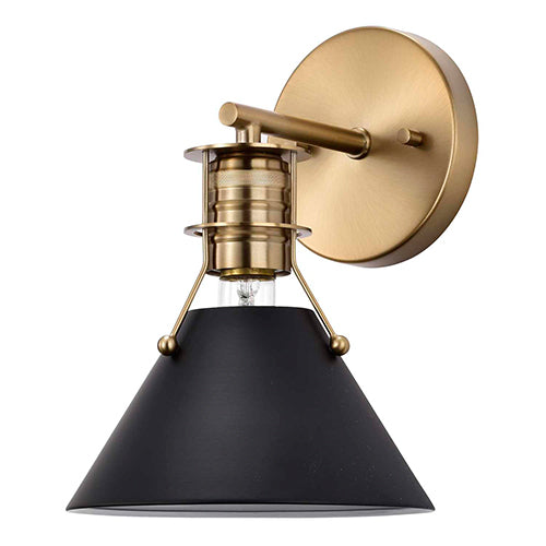Satco 60-7519, Outpost, 1 Light Wall Sconce, 60W, 120V, Medium E26 Base, Matte Black with Burnished Brass
