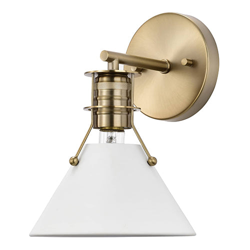 Satco 60-7520, Outpost, 1 Light Wall Sconce, 60W, 120V, Medium E26 Base, Matte White with Burnished Brass