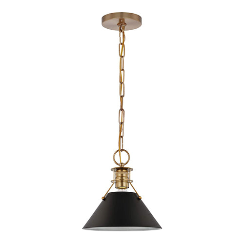 Satco 60-7521, Outpost, 1 Light Small Pendant, 60W, 120V, Medium E26 Base, Matte Black with Burnished Brass