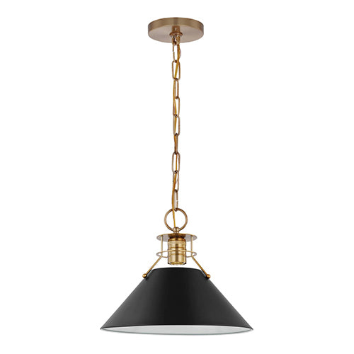 Satco 60-7523, Outpost, 1 Light Medium Pendant, 60W, 120V, Medium E26 Base, Matte Black with Burnished Brass