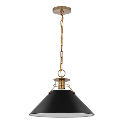 Satco 60-7525, Outpost, 1 Light Large Pendant, 60W, 120V, Medium E26 Base, Matte Black with Burnished Brass