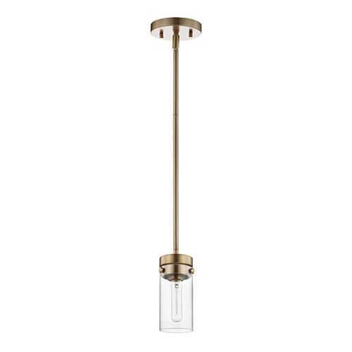 Satco 60-7529, Intersection, 1 Light Mini Pendant, 60W, 120V, Medium E26 Base, Burnished Brass with Clear Glass