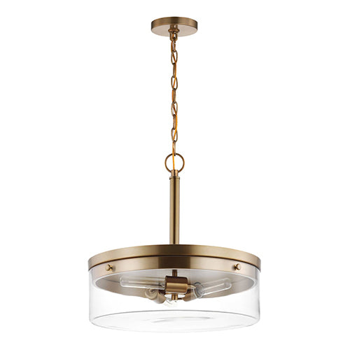 Satco 60-7530, Intersection, 3 Light Pendant, 60W, 120V, Medium E26 Base, Burnished Brass with Clear Glass