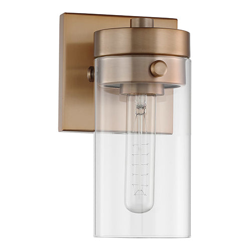 Satco 60-7531, Intersection, 1 Light Vanity, 60W, 120V, Medium E26 Base, Burnished Brass with Clear Glass