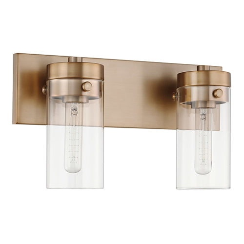 Satco 60-7532, Intersection, 2 Light Vanity, 60W, 120V, Medium E26 Base, Burnished Brass with Clear Glass