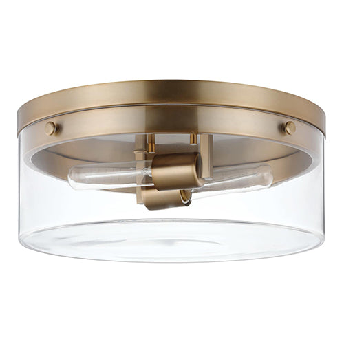 Satco 60-7536, Intersection, Small Flush Mount Fixture, 60W, 120V, Medium E26 Base, Burnished Brass with Clear Glass