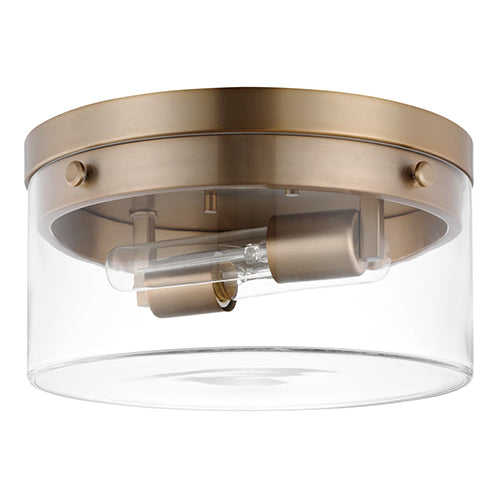 Satco 60-7537, Intersection, Medium Flush Mount Fixture, 60W, 120V, Medium E26 Base, Burnished Brass with Clear Glass