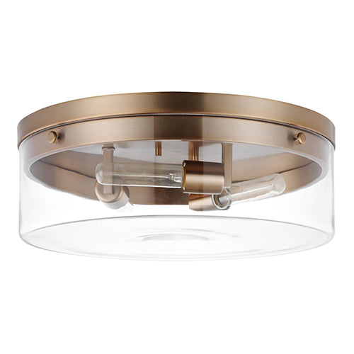Satco 60-7538, Intersection, Large Flush Mount Fixture, 60W, 120V, Medium E26 Base, Burnished Brass with Clear Glass