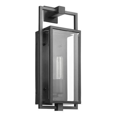 Satco 60-7544, Exhibit, 1 Light Medium Wall Lantern, 60W, 120V, Medium E26 Base, Matte Black Finish with Clear Beveled Glass