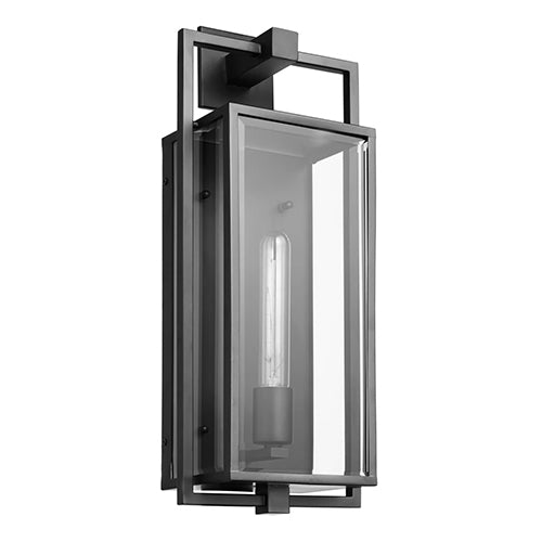 Satco 60-7545, Exhibit, 1 Light Large Wall Lantern, 60W, 120V, Medium E26 Base, Matte Black Finish with Clear Beveled Glass