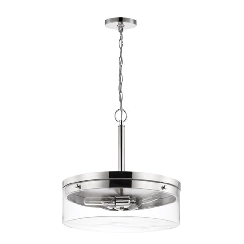Satco 60-7630, Intersection, 3-Light Pendant, 120V, 60W, Medium Base, Polished Nickel with Clear Glass