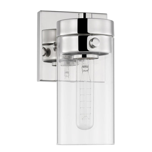 Satco 60-7631, Intersection, 1 Light Vanity, 120V, 60W, Medium Base, Polished Nickel with Clear Glass