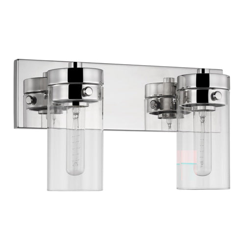 Satco 60-7632, Intersection, 2 Light Vanity, 120V, 60W, Medium Base, Polished Nickel with Clear Glass