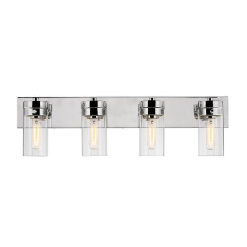 Satco 60-7634, Intersection, 4 Light Vanity, 120V, 60W, Medium Base, Polished Nickel with Clear Glass