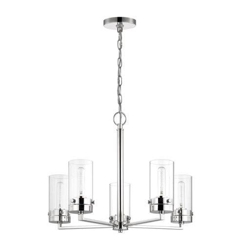 Satco 60-7635, Intersection, 5-Light Chandelier, 120V, 60W, Medium Base, Polished Nickel with Clear Glass