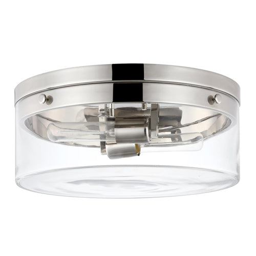 Satco 60-7636, Intersection, Small Flush Mount Fixture, 120V, 60W, Medium Base, Polished Nickel with Clear Glass