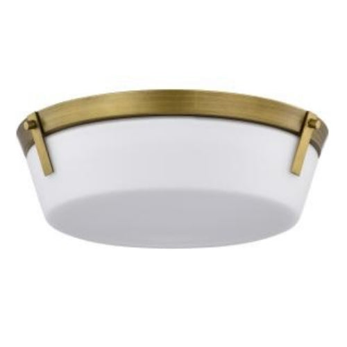 Satco 60-7750, Rowen 3-Light Flush Mount Ceiling Light Fixture, 120V, 60W, Natural Brass Finish, Etched White Glass