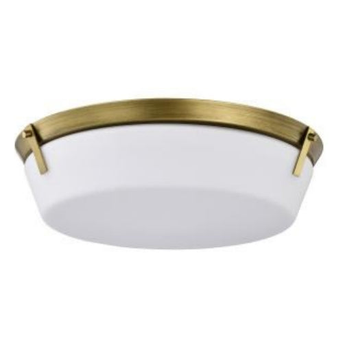 Satco 60-7751, Rowen 4-Light Flush Mount Ceiling Light Fixture, 120V, 60W, Natural Brass Finish, Etched White Glass