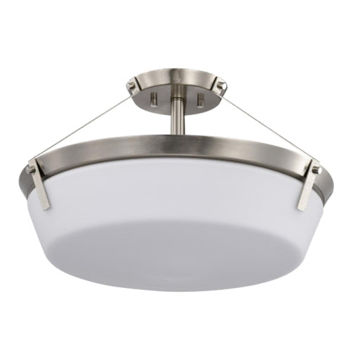Satco 60-7762, Rowen 4-Light Semi Flush Mount Light Fixture, 120V, 60W, Brushed Nickel Finish, Etched White Glass